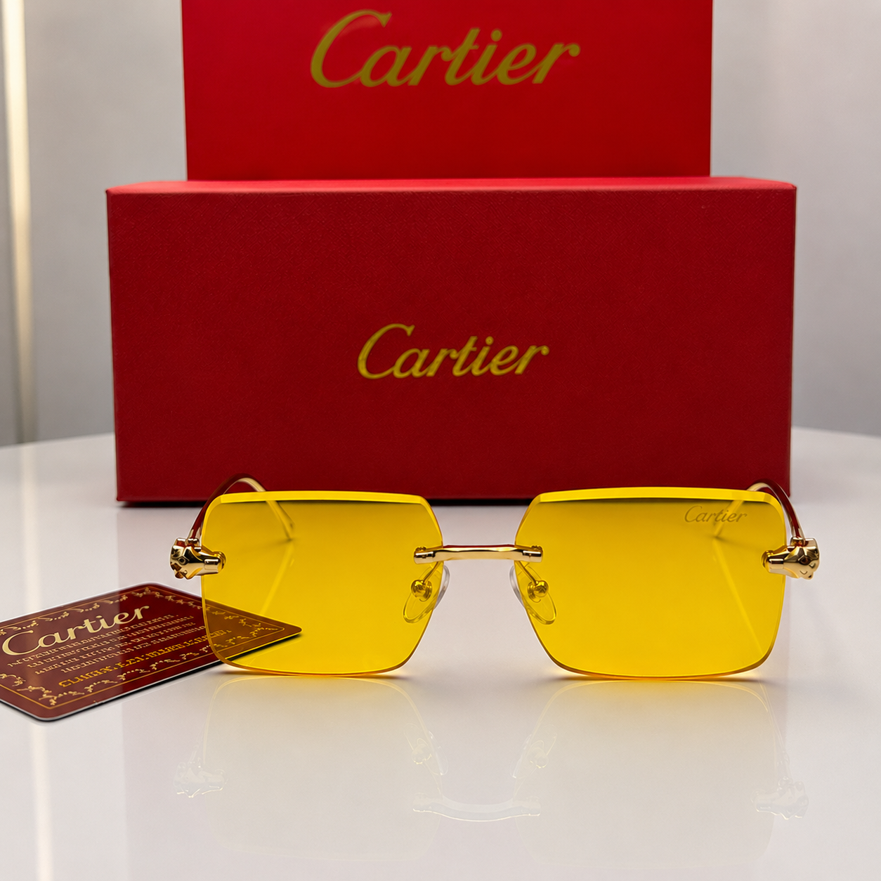 (GS-57) Luxury Rimless Square Sunglasses  – Gold Metal Frame | UV400 Designer Style Eyewear |