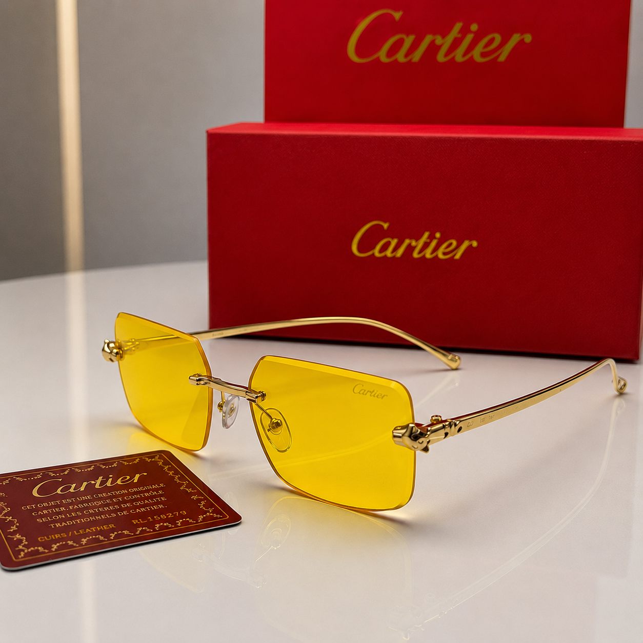 (GS-57) Luxury Rimless Square Sunglasses  – Gold Metal Frame | UV400 Designer Style Eyewear |
