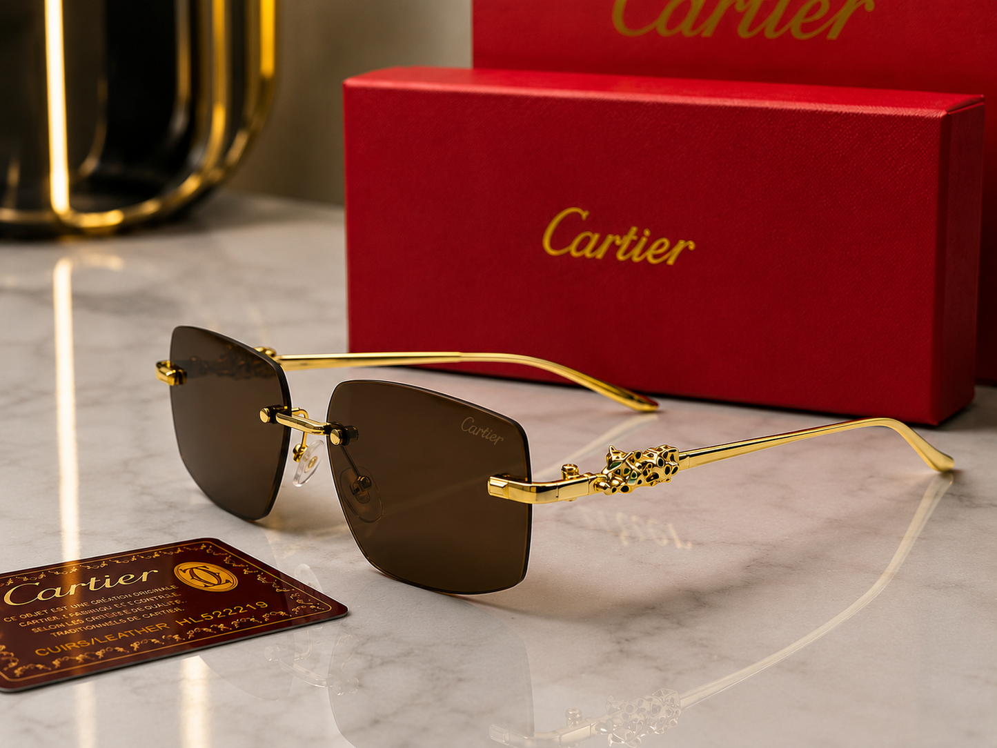 (GS-58( Luxury Rimless Square Sunglasses – Premium Gold Metal Frame | UV400 Protection |