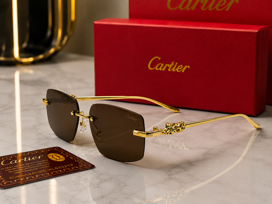 (GS-58( Luxury Rimless Square Sunglasses – Premium Gold Metal Frame | UV400 Protection |