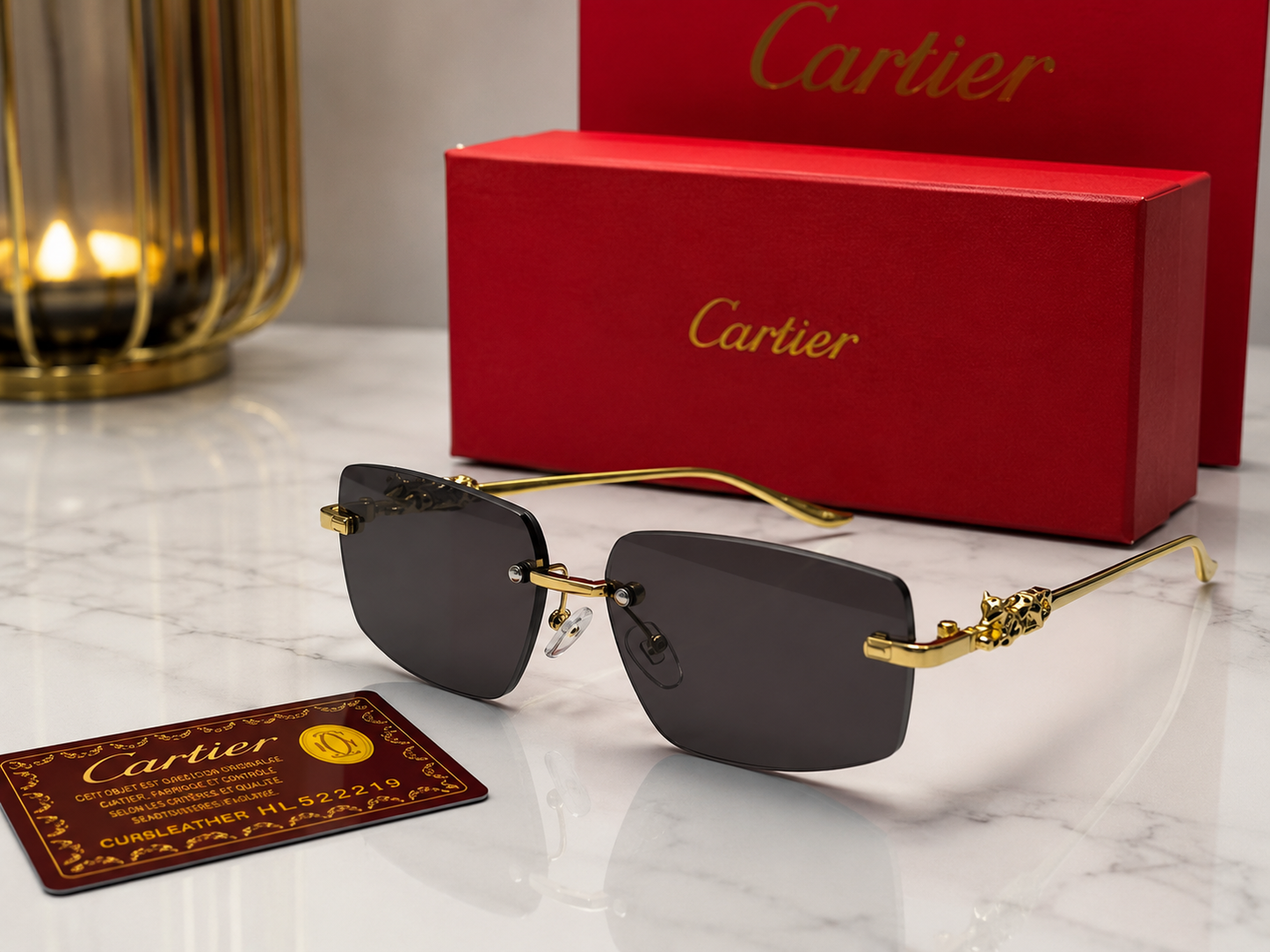 (GS-58( Luxury Rimless Square Sunglasses – Premium Gold Metal Frame | UV400 Protection |