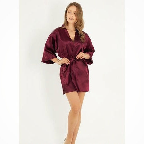 one piece Kimono Bridesmaid Short Robe CHK # P49 - Maroon