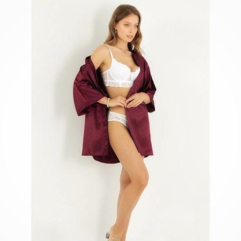 one piece Kimono Bridesmaid Short Robe CHK # P49 - Maroon