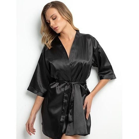 one piece Kimono Bridesmaid Short Robe CHK # P49 - Black