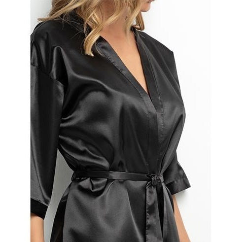 one piece Kimono Bridesmaid Short Robe CHK # P49 - Black