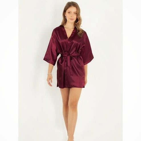 one piece Kimono Bridesmaid Short Robe CHK # P49 - Maroon