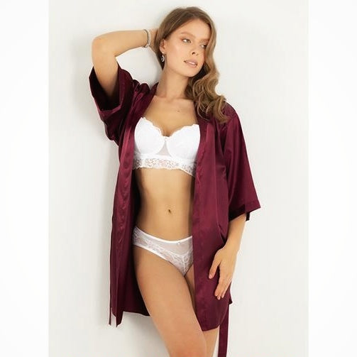 one piece Kimono Bridesmaid Short Robe CHK # P49 - Maroon