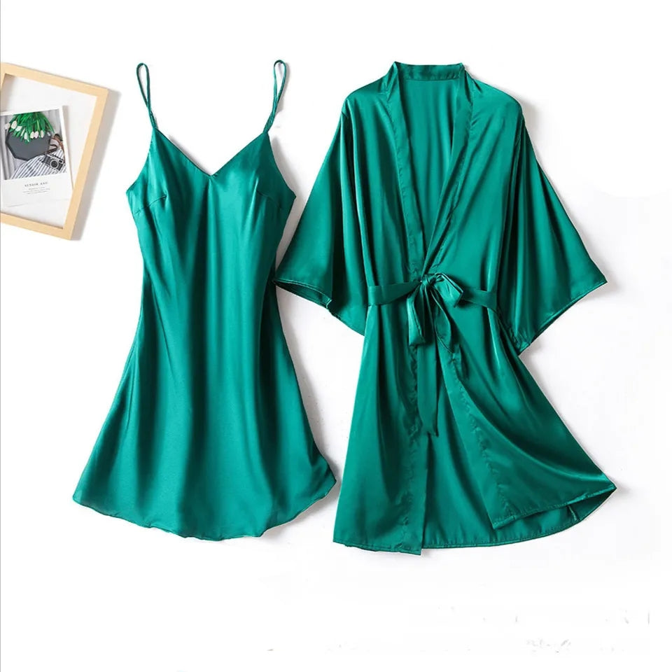 CHK P42  silk robe with casual woman long top