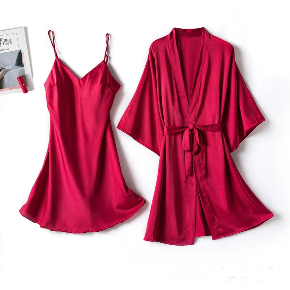 CHK P42  silk robe with casual woman long top