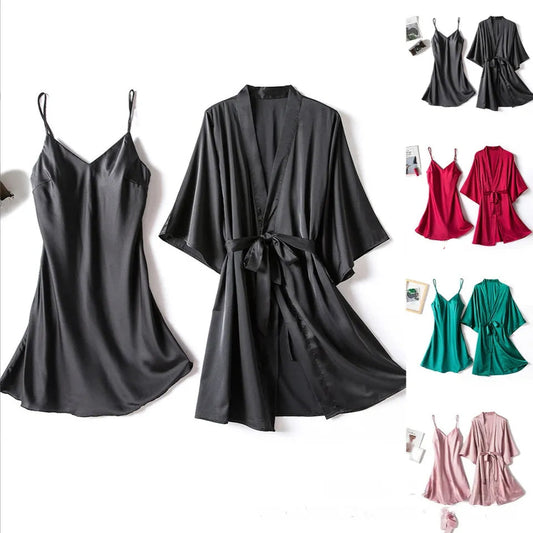 CHK P42  silk robe with casual woman long top