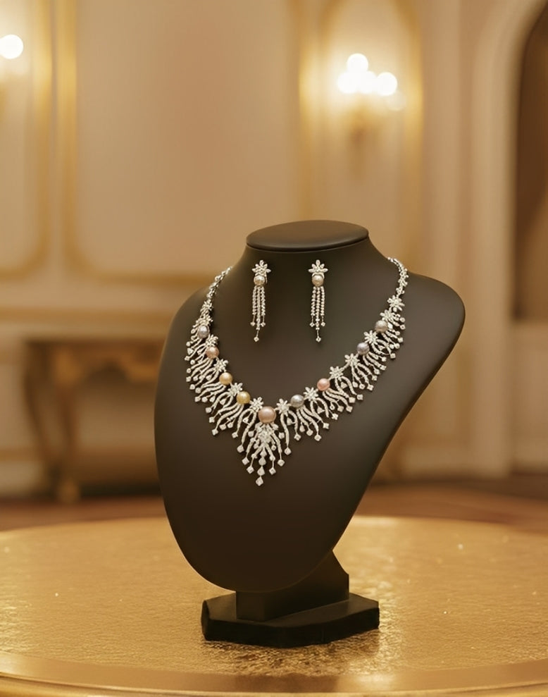 Luxury Pearl and Crystal Wedding Necklace Set for Women
