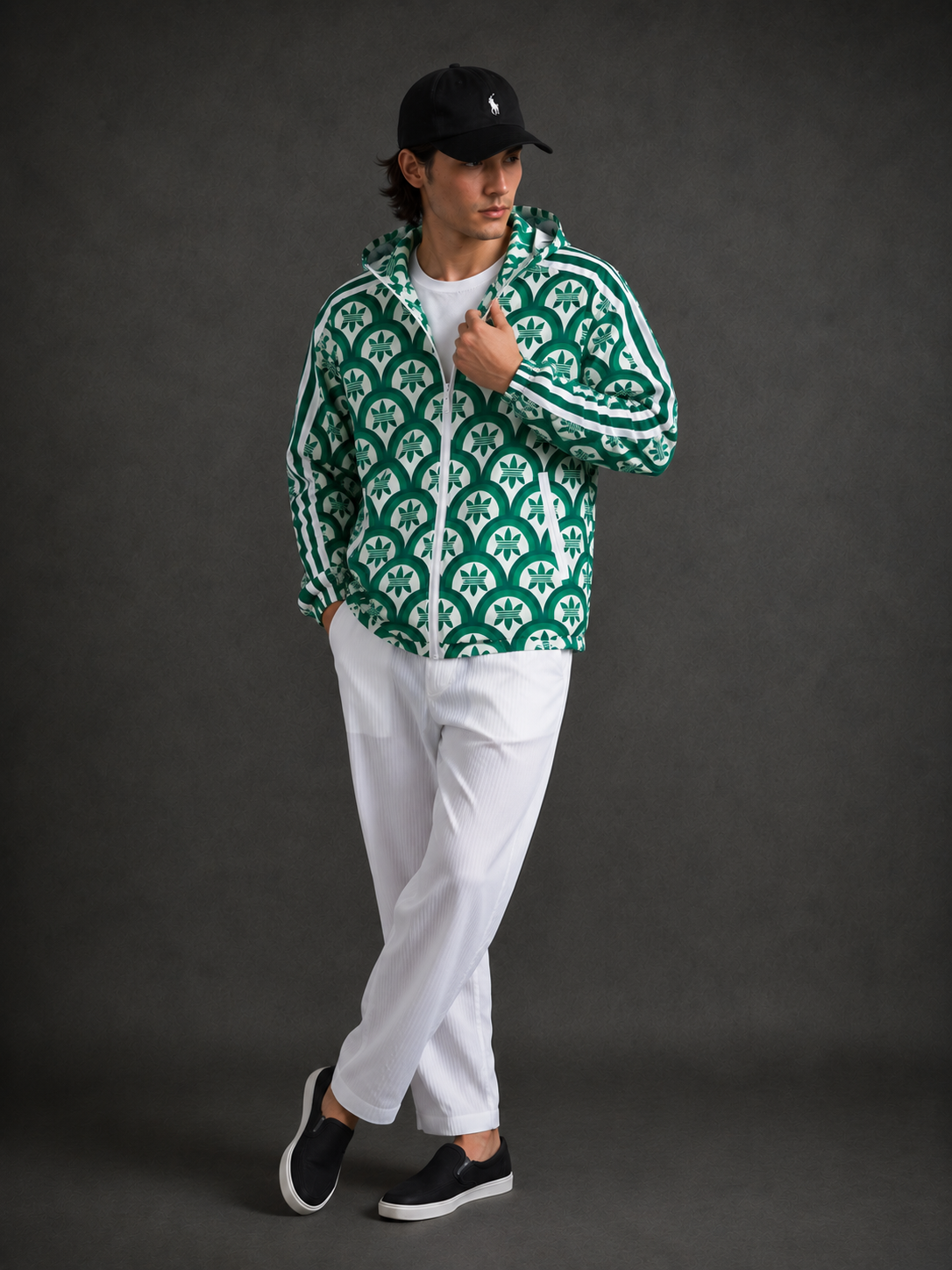 (CJ-3) Premium Green Monogram Zip-Up Hoodie | Lightweight Streetwear Jacket