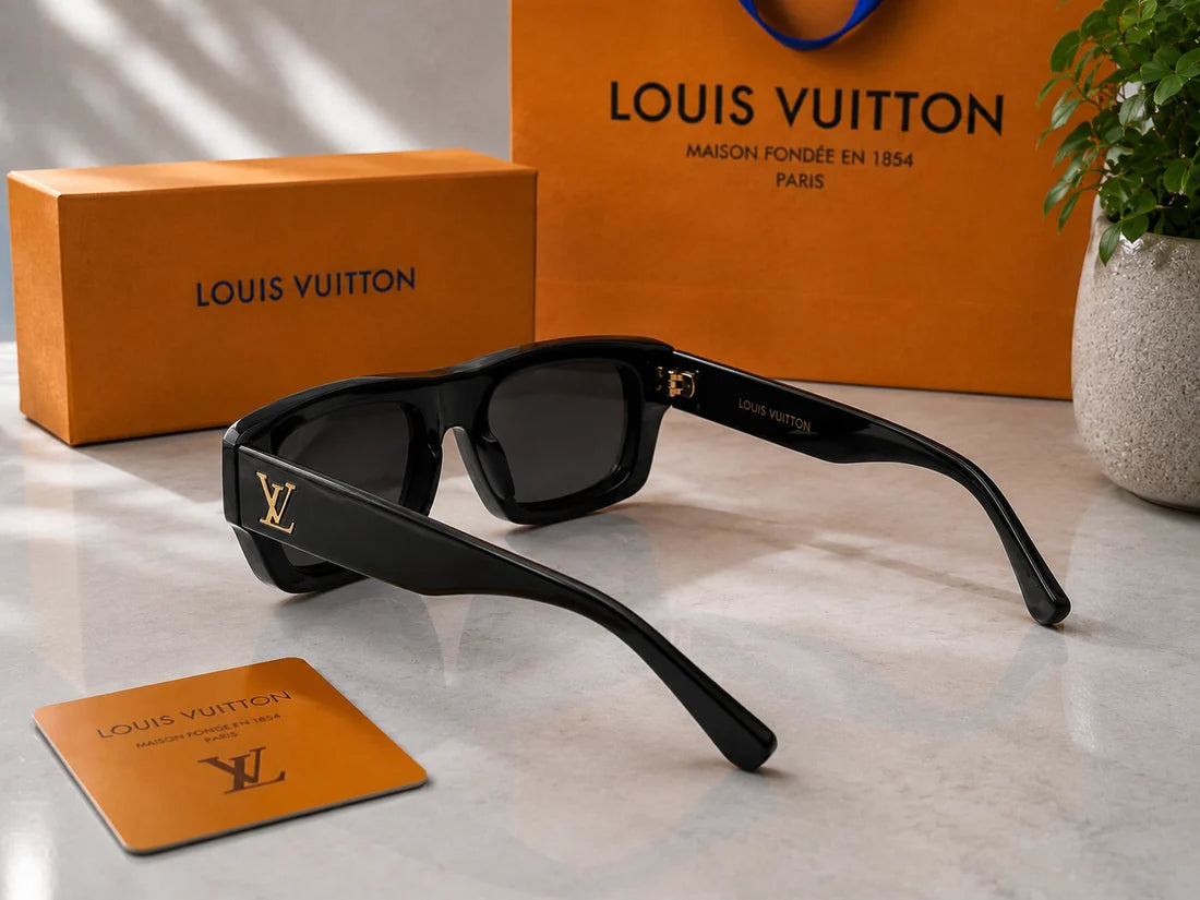 (GS-46) Louis Vuitton Premium Black Rectangular Sunglasses – Luxury UV400 Fashion Eyewear