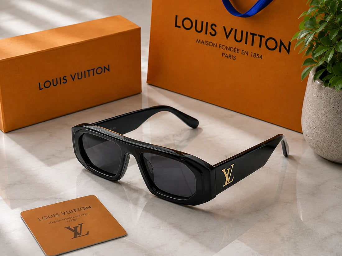 (GS-46) Louis Vuitton Premium Black Rectangular Sunglasses – Luxury UV400 Fashion Eyewear