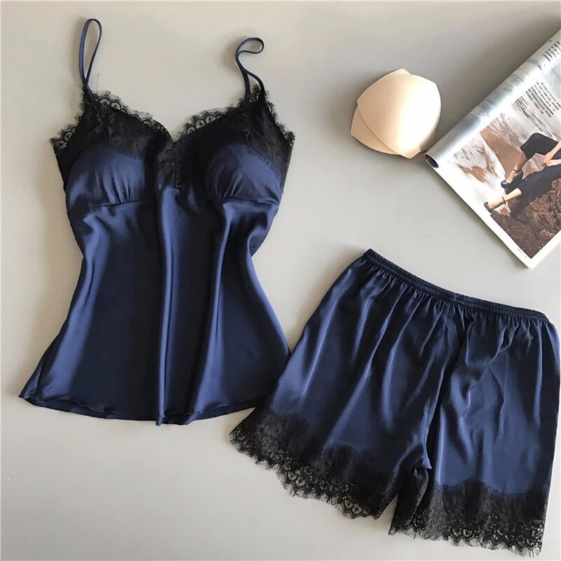 CHK # p72  Love in Silk Lace Top & Short Non Padded Cami Set