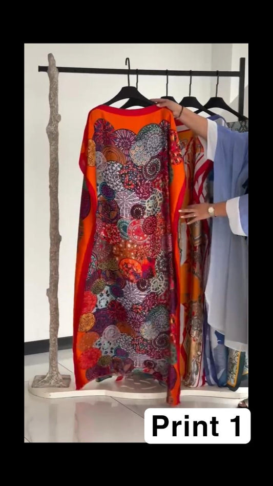 Ch # 6005 Silk Printed Kaftaan  Dress