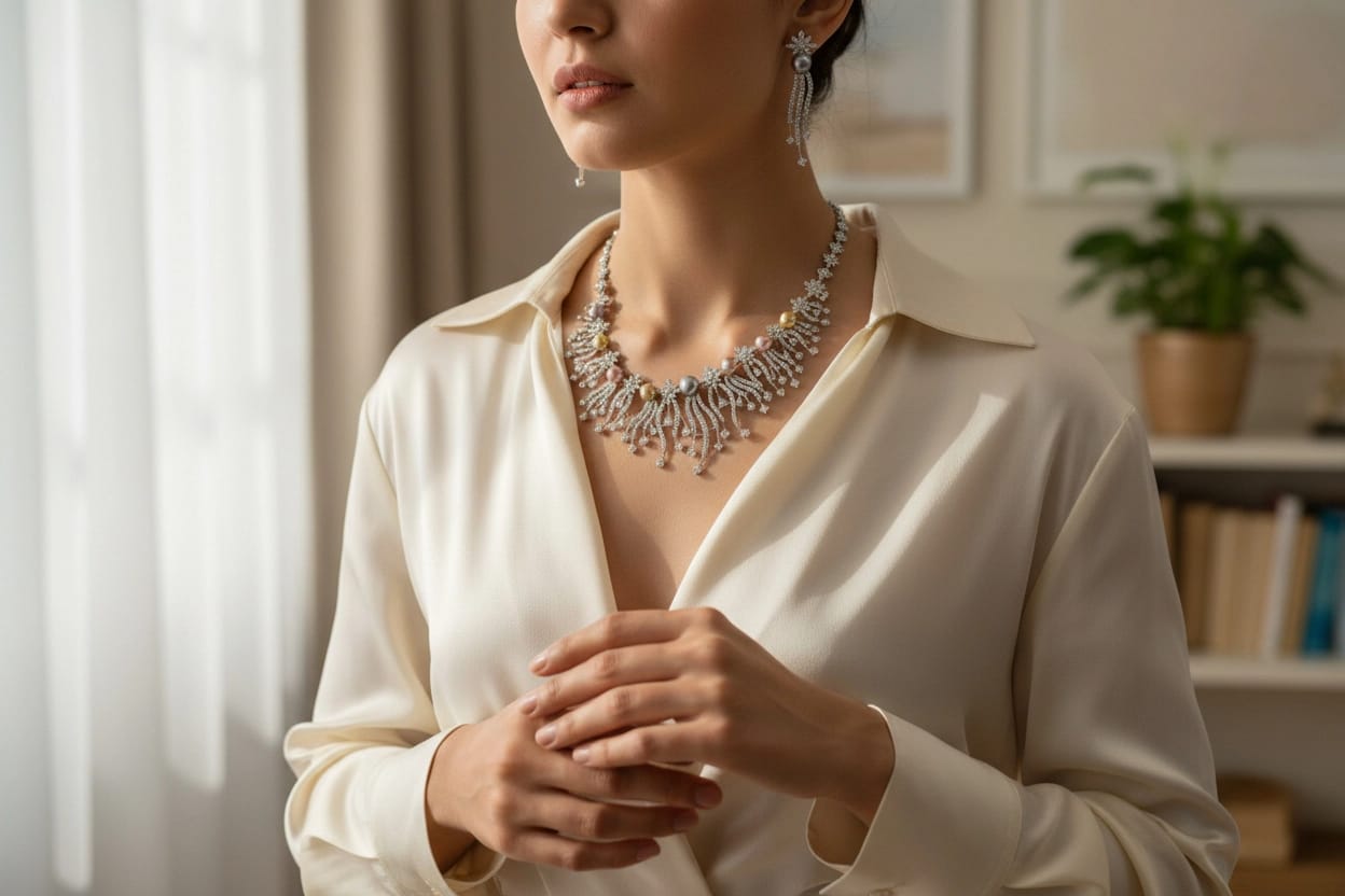 Luxury Pearl and Crystal Wedding Necklace Set for Women