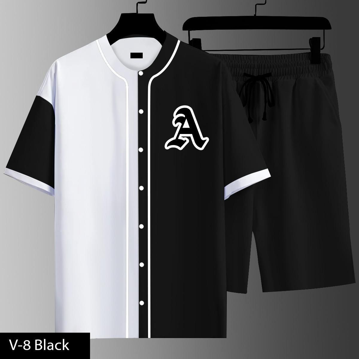 Men’s Baseball Style Co-Ord Set – Half Sleeve Button Shirt with Matching Shorts (V-8)