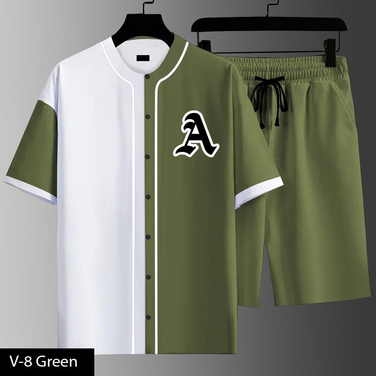 Men’s Baseball Style Co-Ord Set – Half Sleeve Button Shirt with Matching Shorts (V-8)