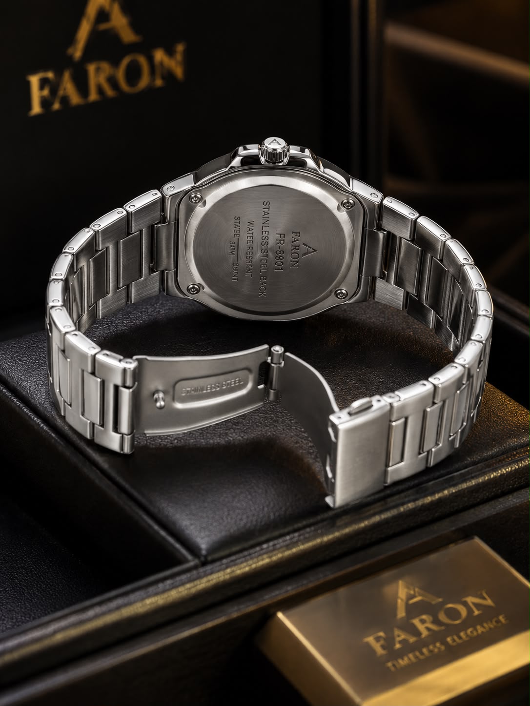 (WH-4) FARON FR-8801 Luxury Silver Stainless Steel Watch | Crystal Bezel | Premium Men's Wrist Watch