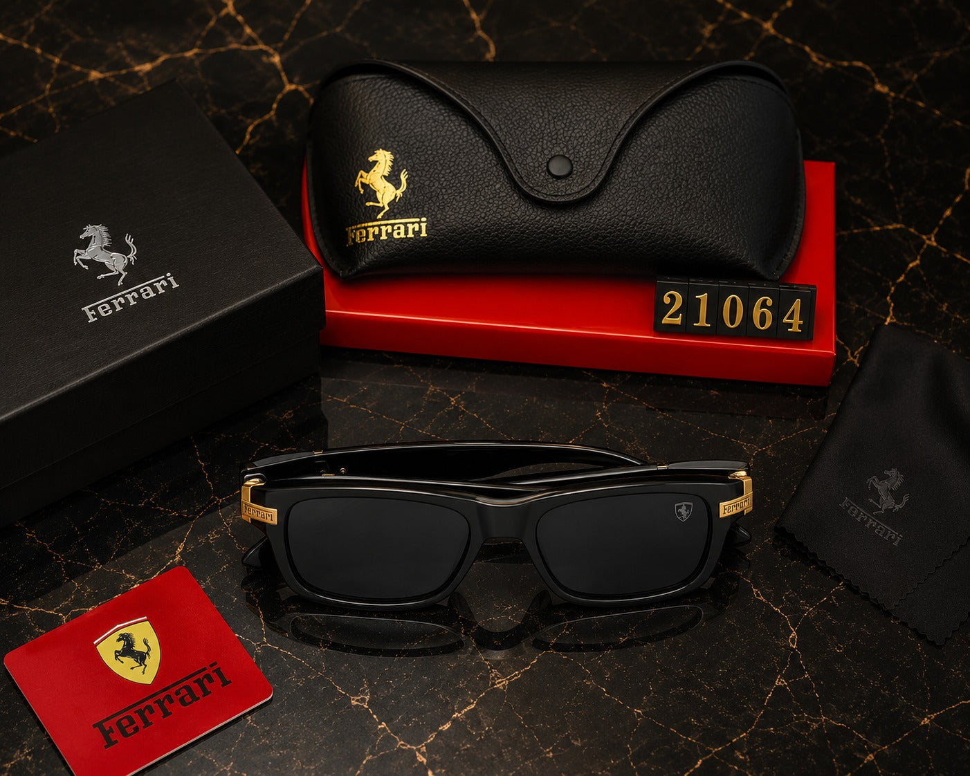 (GS-12) Ferrari Luxury Black & Gold Oversized Sunglasses | Premium UV400 Eyewear