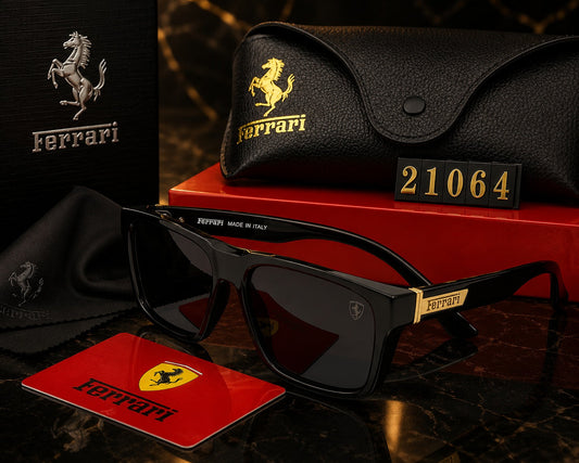 (GS-12) Ferrari Luxury Black & Gold Oversized Sunglasses | Premium UV400 Eyewear