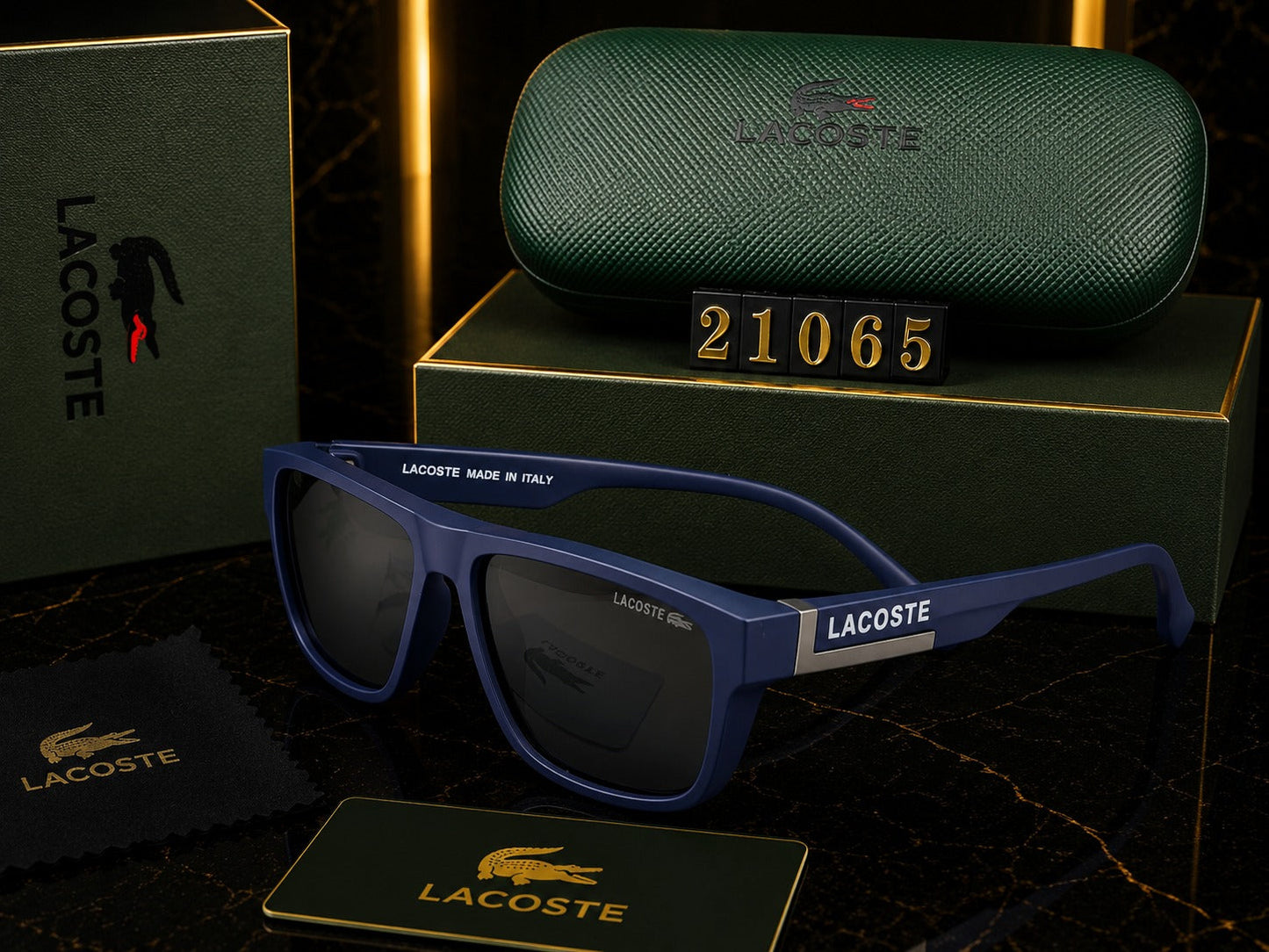(GS-11) Lacoste Premium Square UV400 Sunglasses | Luxury Black Frame | Unisex Designer Eyewear