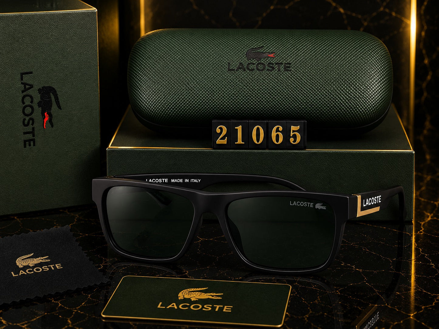 (GS-11) Lacoste Premium Square UV400 Sunglasses | Luxury Black Frame | Unisex Designer Eyewear