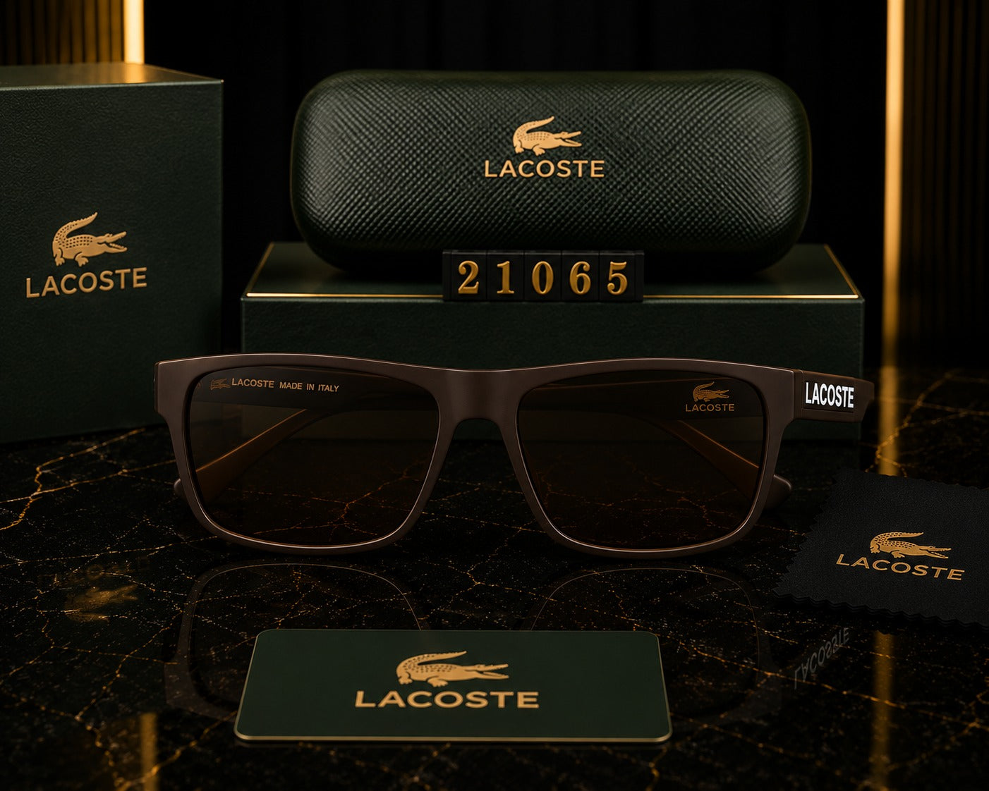(GS-11) Lacoste Premium Square UV400 Sunglasses | Luxury Black Frame | Unisex Designer Eyewear