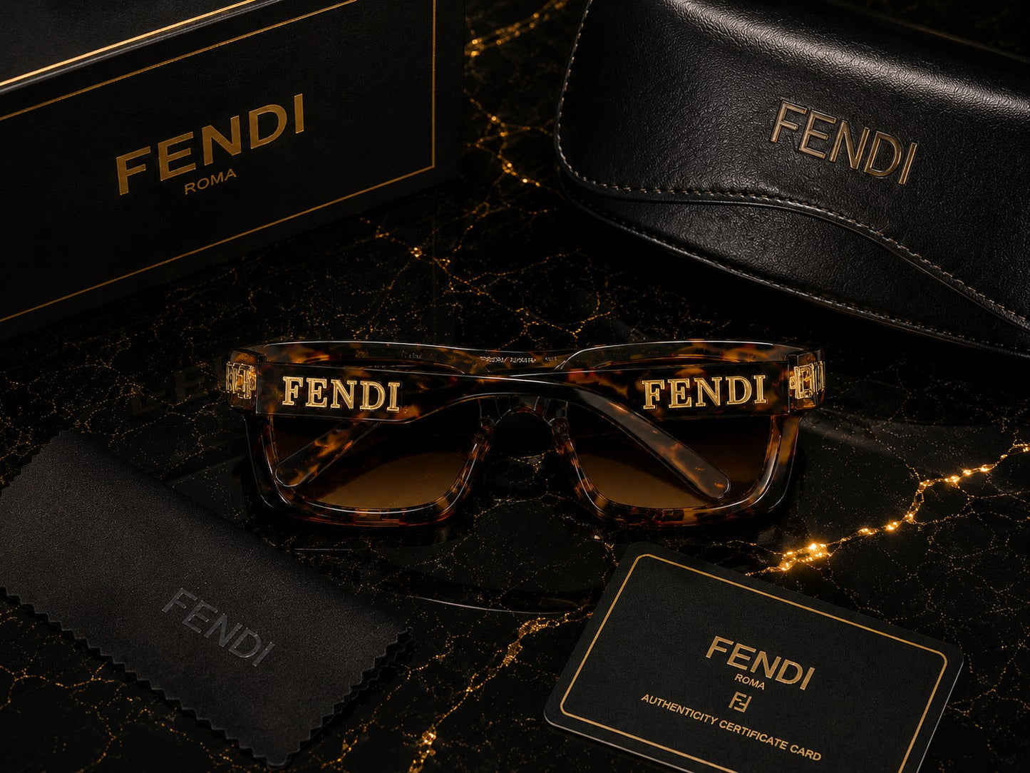 (GS-7) FENDI Women's Oversized Square Tortoise Sunglasses – Premium Luxury Eyewear | UV Protection