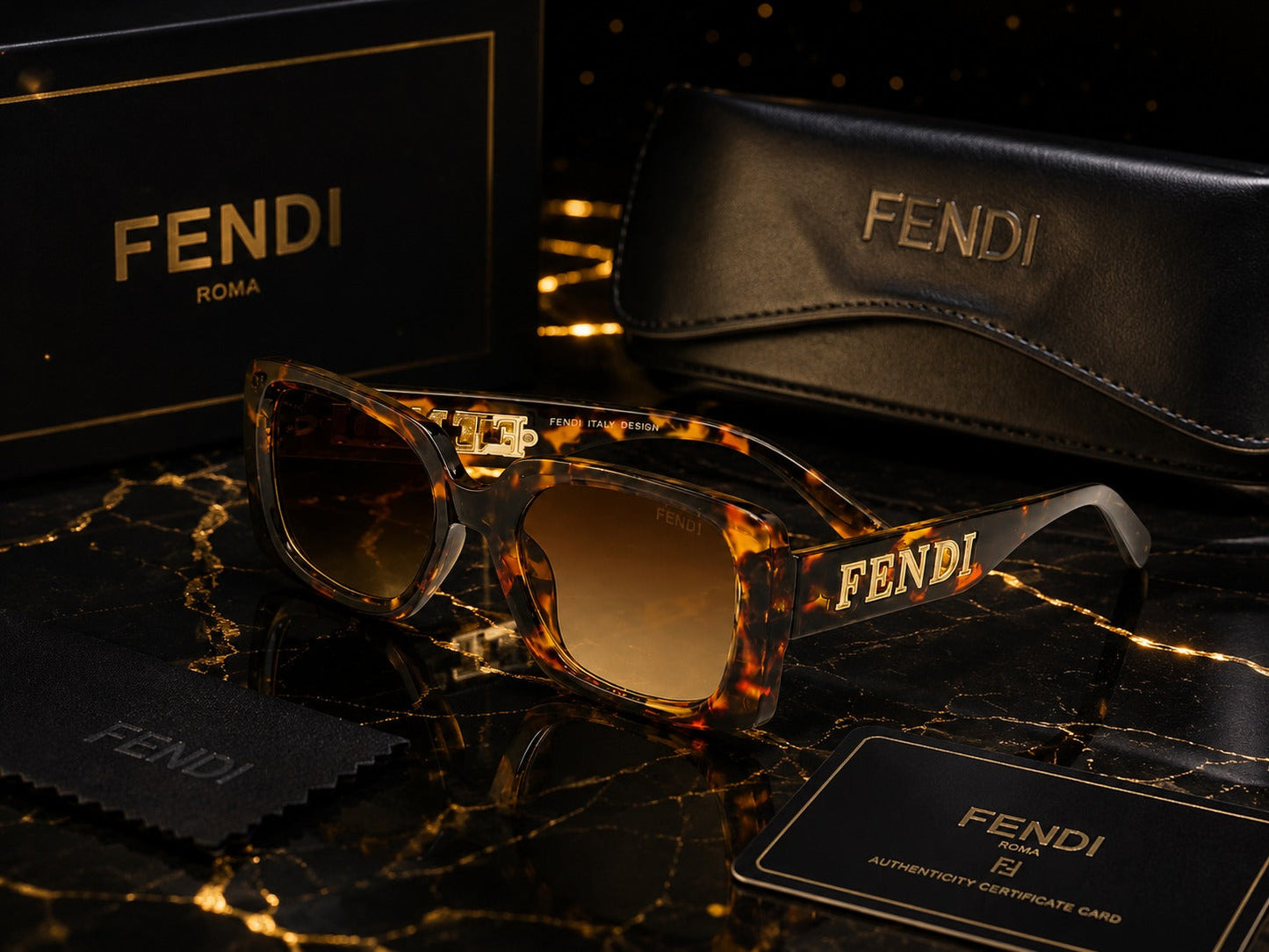 (GS-7) FENDI Women's Oversized Square Tortoise Sunglasses – Premium Luxury Eyewear | UV Protection