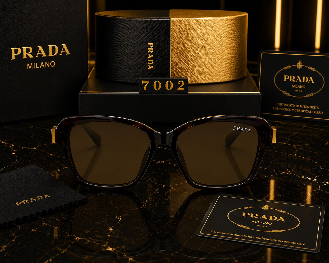 (GS-4) Prada Luxury Sunglasses | Black & Gold Cinematic Product Showcase | Premium Eyewear 4K