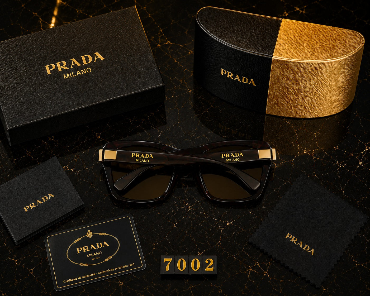 (GS-4) Prada Luxury Sunglasses | Black & Gold Cinematic Product Showcase | Premium Eyewear 4K