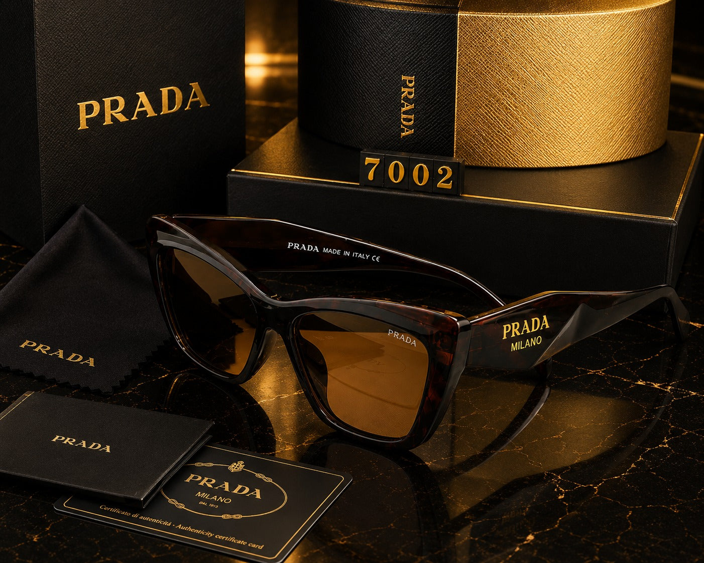 (GS-4) Prada Luxury Sunglasses | Black & Gold Cinematic Product Showcase | Premium Eyewear 4K