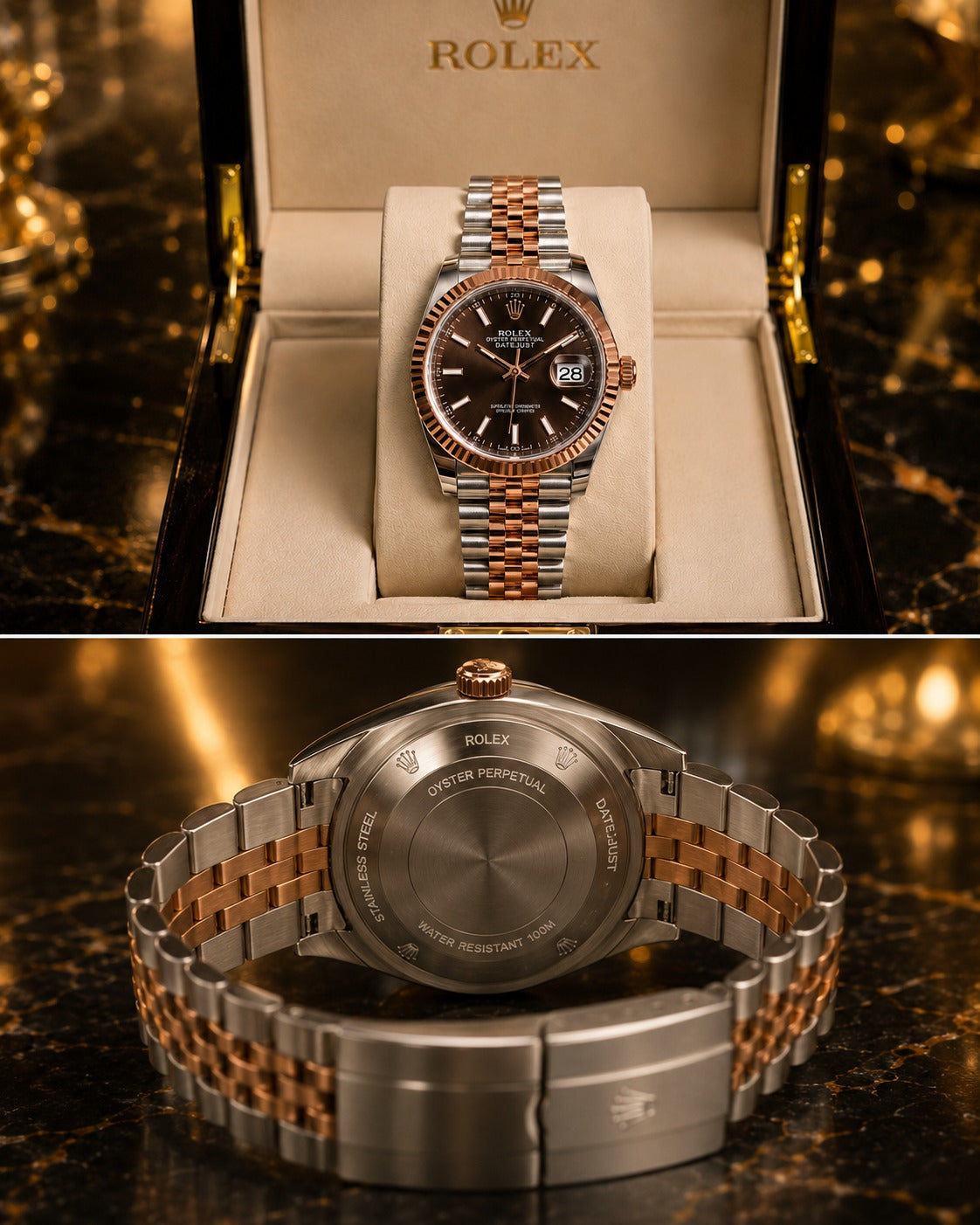 (WH-5) Luxury Two-Tone Rose Gold & Silver Automatic Watch – Premium Brown Dial with Jubilee Bracelet