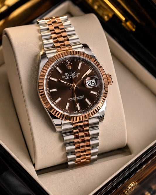 (WH-5) Luxury Two-Tone Rose Gold & Silver Automatic Watch – Premium Brown Dial with Jubilee Bracelet