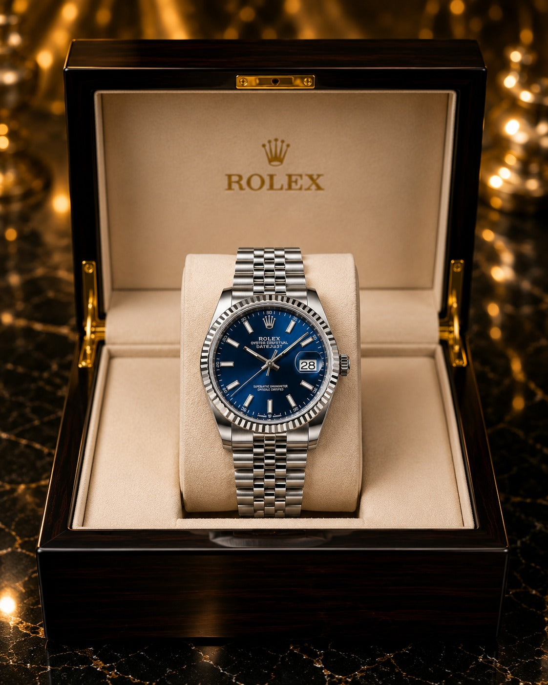 (WH-7) Luxury Blue Sunburst Dial Stainless Steel Watch – Premium Jubilee Bracelet