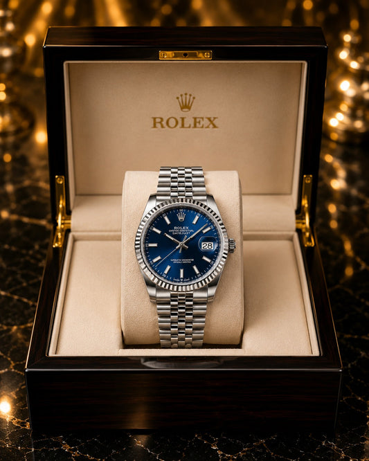 (WH-7) Luxury Blue Sunburst Dial Stainless Steel Watch – Premium Jubilee Bracelet