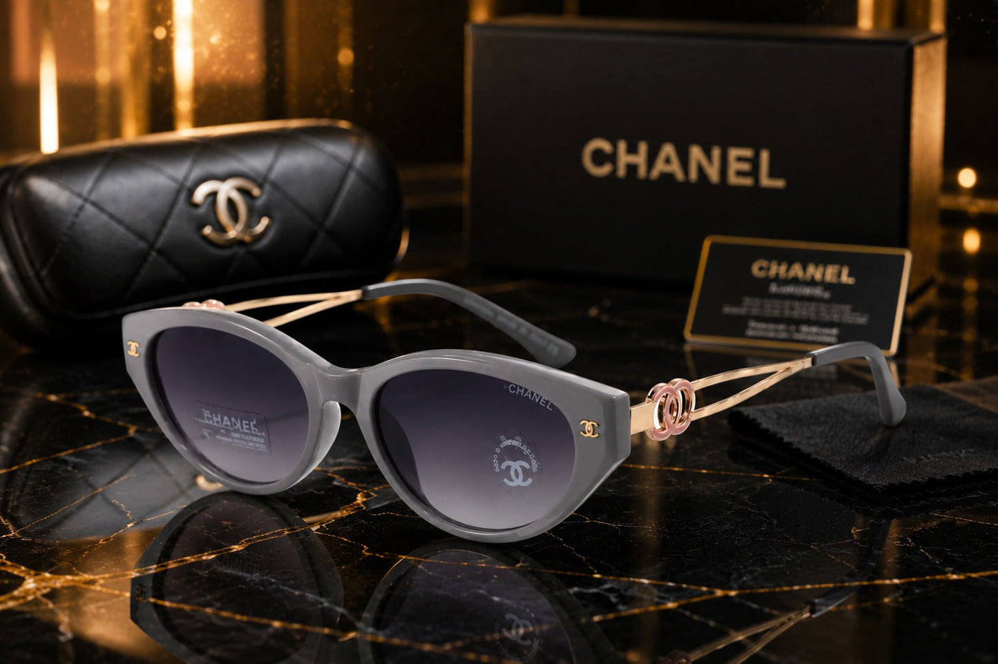 (GS-19) CHANEL Signature Grey Cat-Eye Luxury Sunglasses