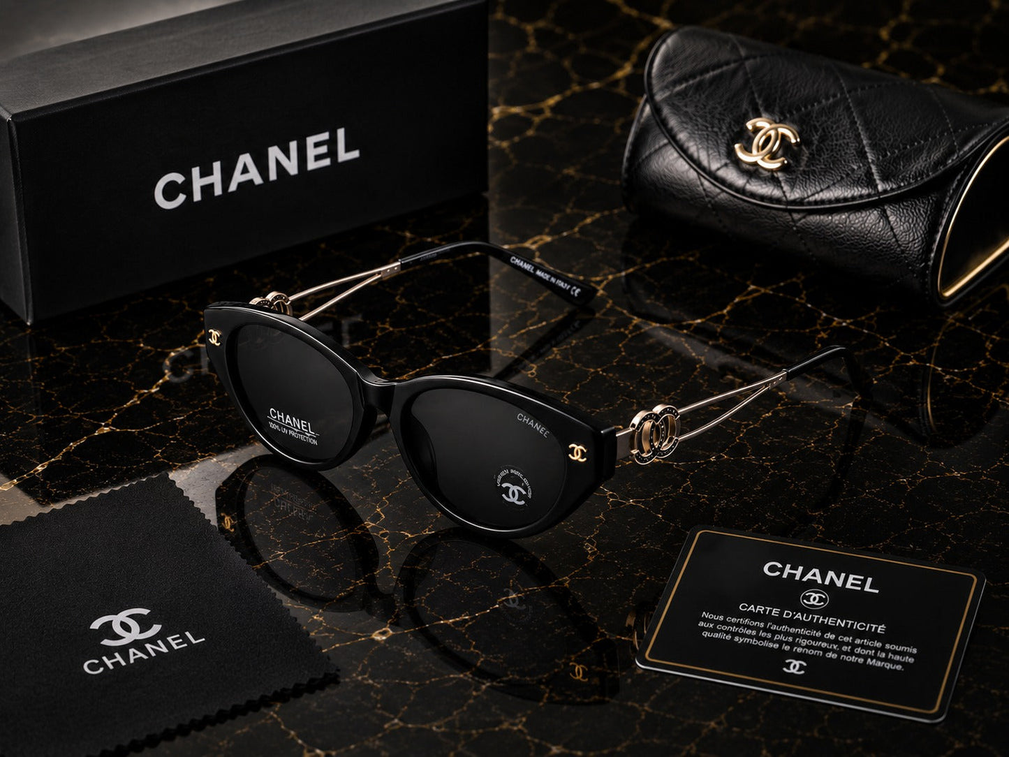 (GS-19) CHANEL Signature Grey Cat-Eye Luxury Sunglasses
