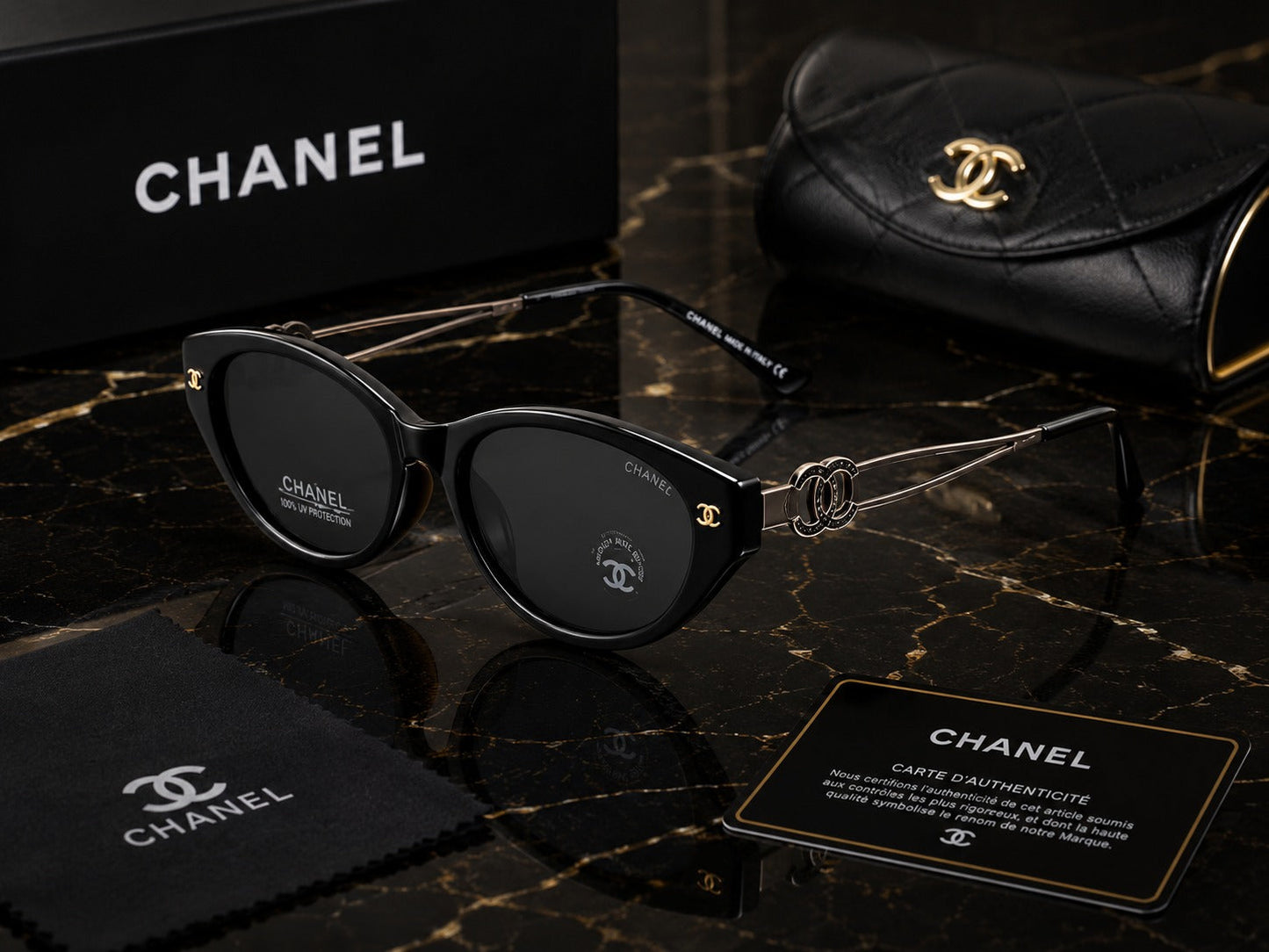(GS-19) CHANEL Signature Grey Cat-Eye Luxury Sunglasses