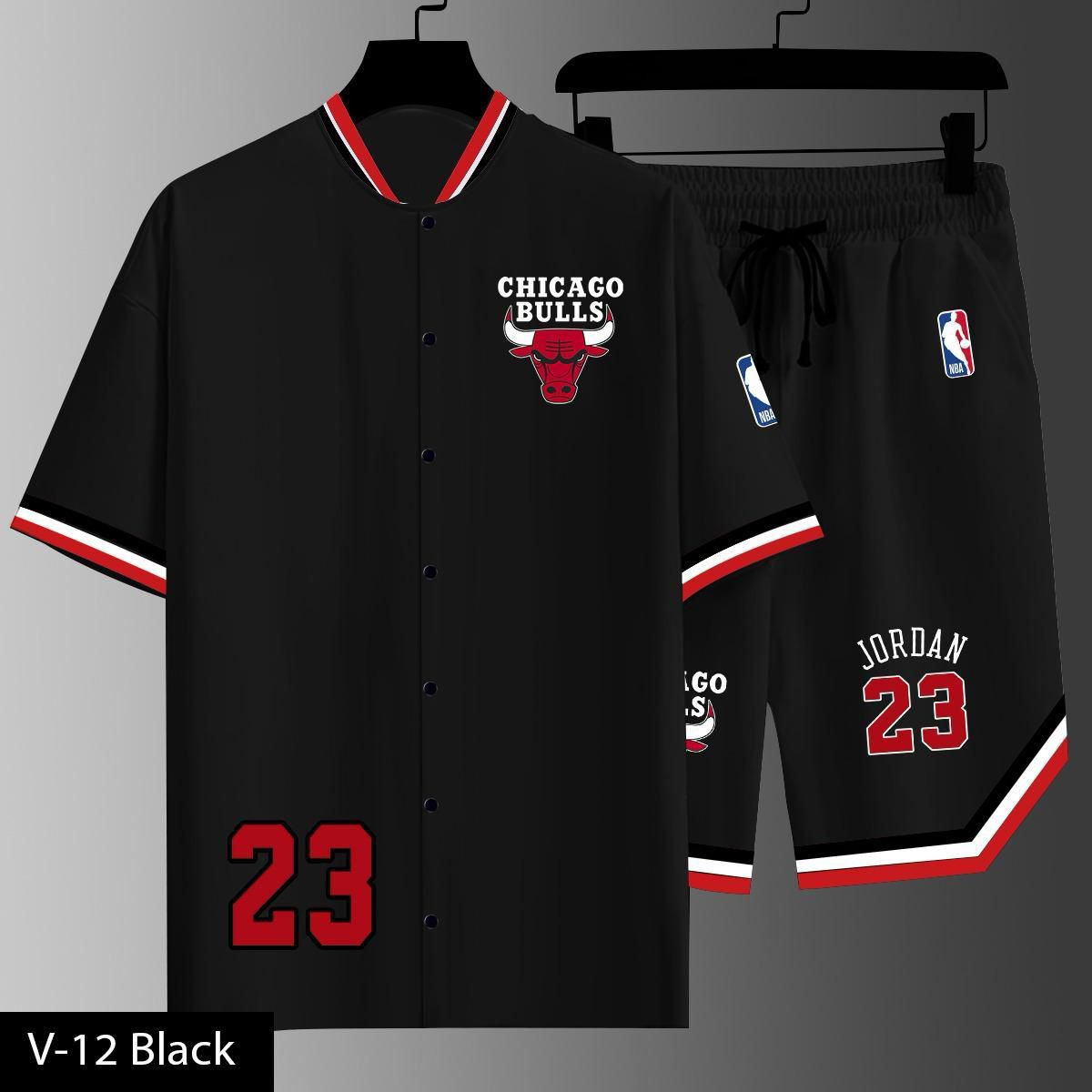 Men’s  Basketball Style Co-Ord Set – Button Jersey Shirt with Matching Shorts (V-12)