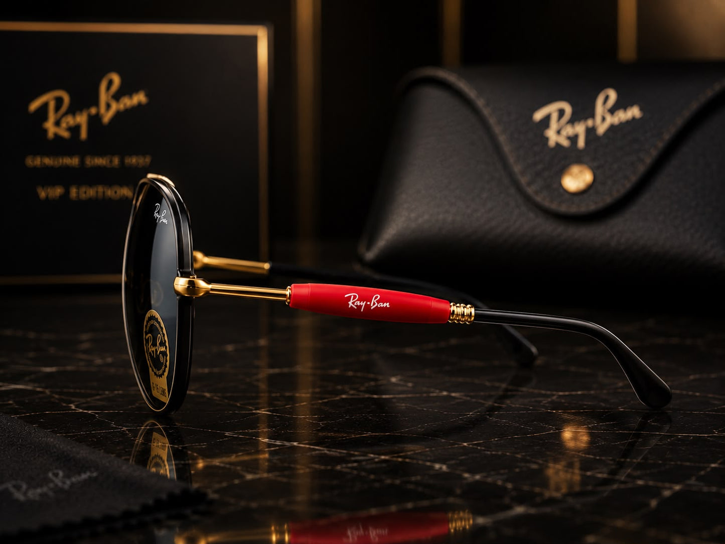 (GS-16) Ray-Ban Aviator Premium Black & Gold Sunglasses | Luxury VIP Edition | UV400 Protection