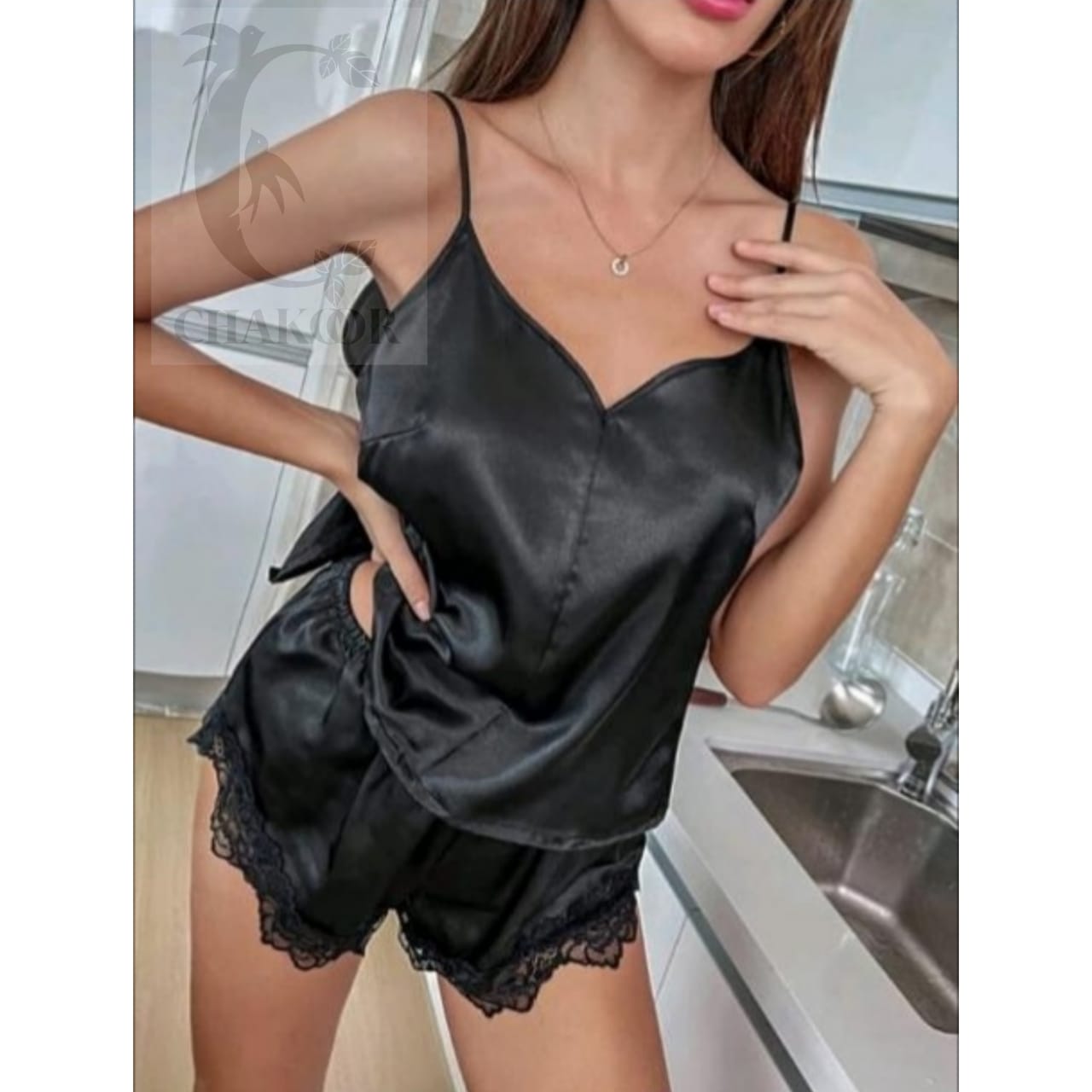 Backless Silk Cami Top & Shorts CHK # P43