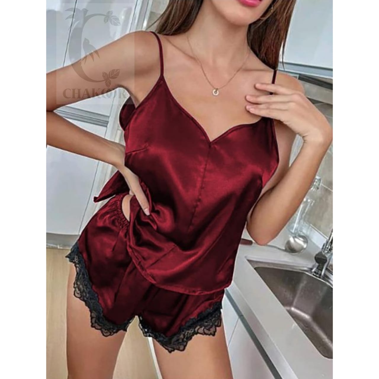 Backless Silk Cami Top & Shorts CHK # P43