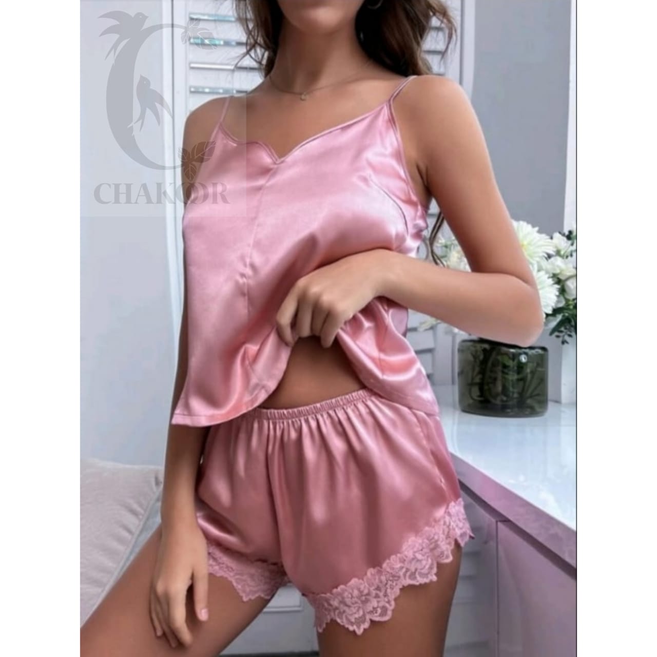 Backless Silk Cami Top & Shorts CHK # P43