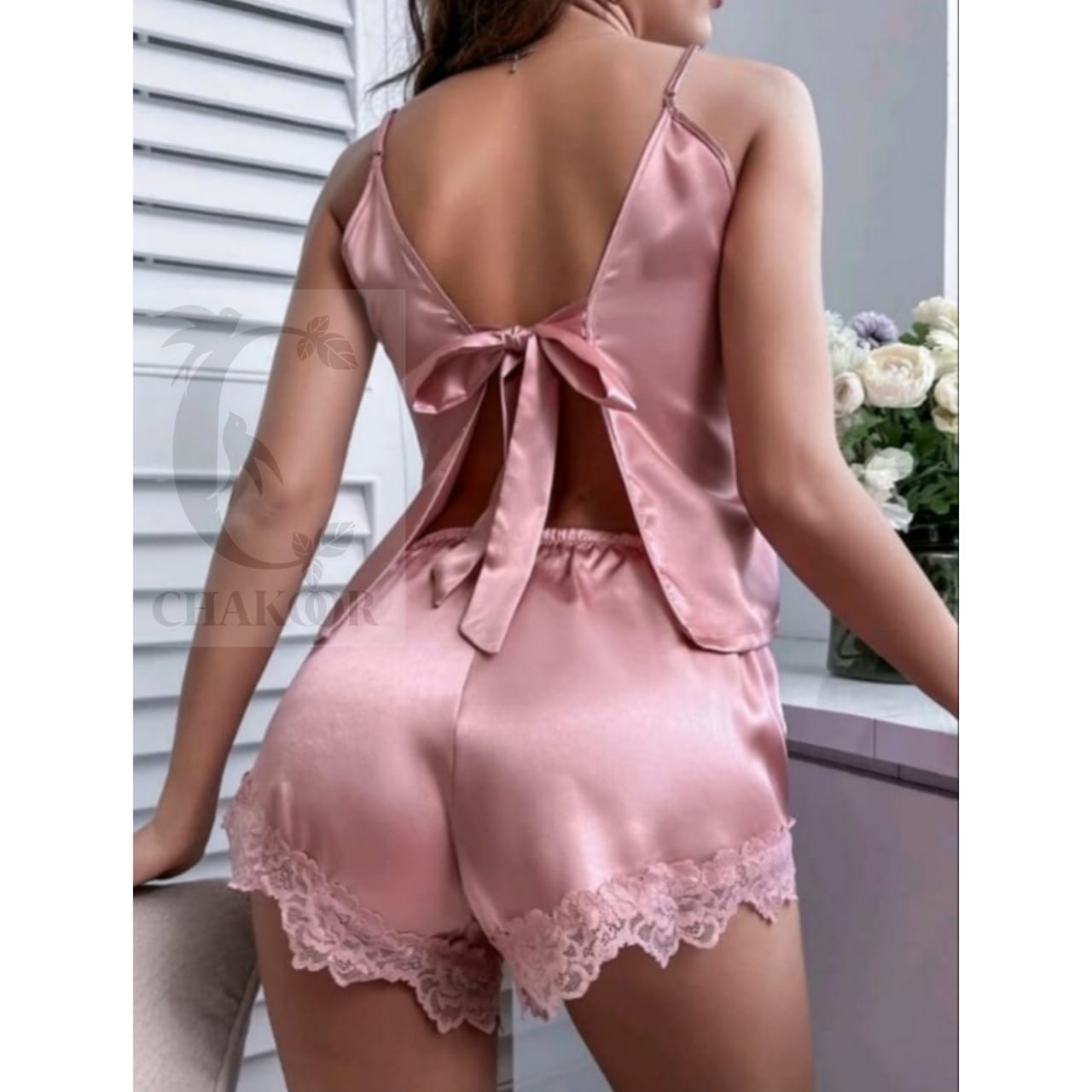 Backless Silk Cami Top & Shorts CHK # P43