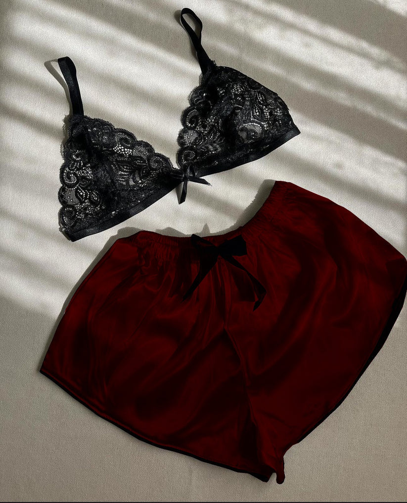 CHK # p67 Silk Short With Net Bra Night Wear Set